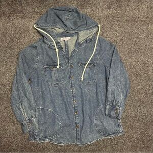 denim chore jacket hood utility granola 100% cotton barn cottage layering